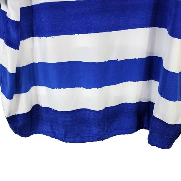 Liz Claiborne Blue White Striped Short Sleeve Drawstring Top XL - Picture 5 of 10